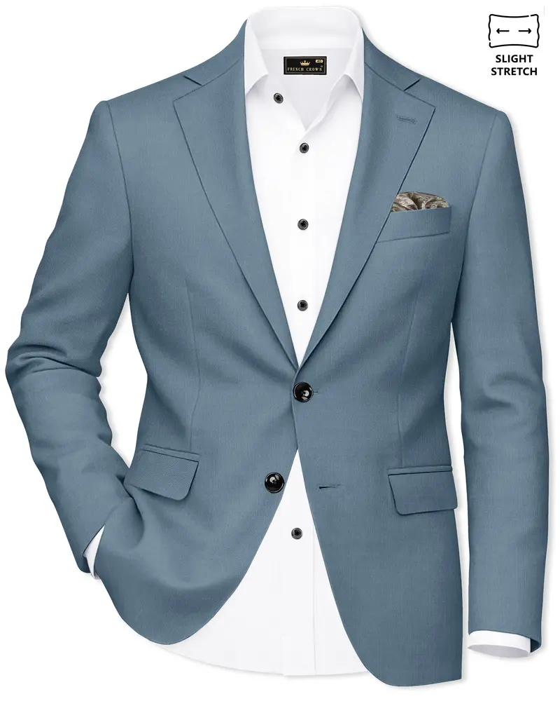 Sapphire-Fiord Blue Wool Rich Slight Stretch Single Breasted Blazer 1