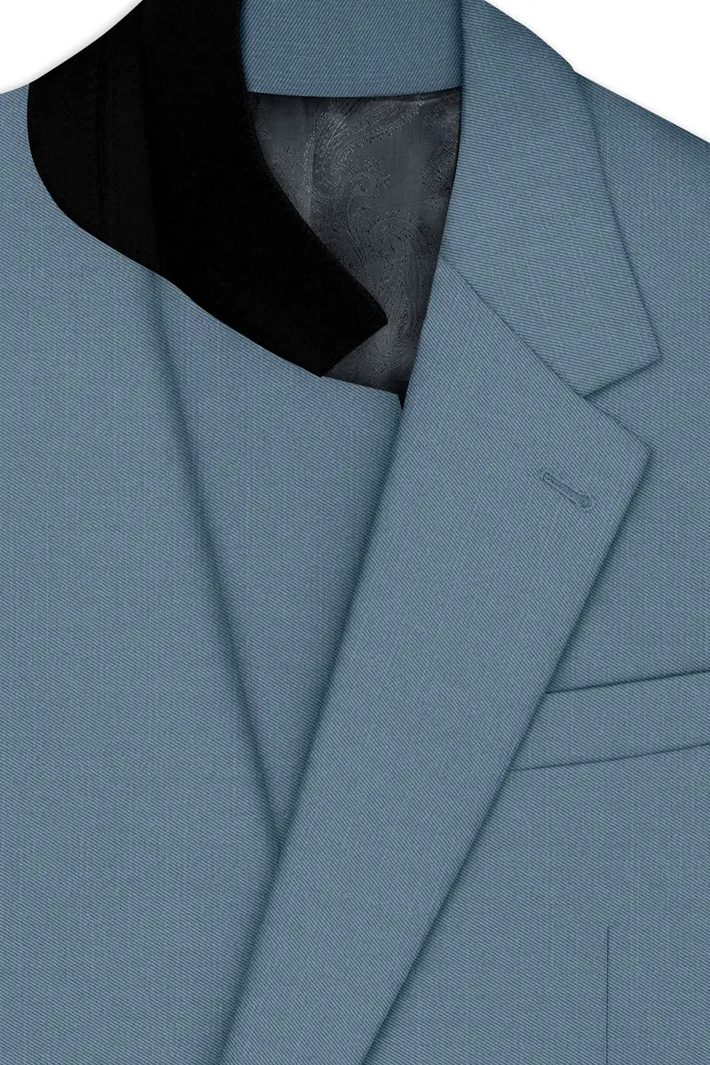 Sapphire-Fiord Blue Wool Rich Slight Stretch Single Breasted Blazer 4