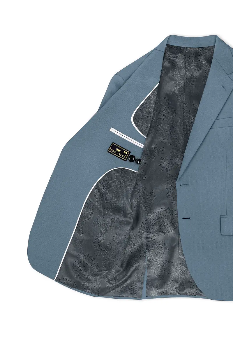 Sapphire-Fiord Blue Wool Rich Slight Stretch Single Breasted Blazer 5