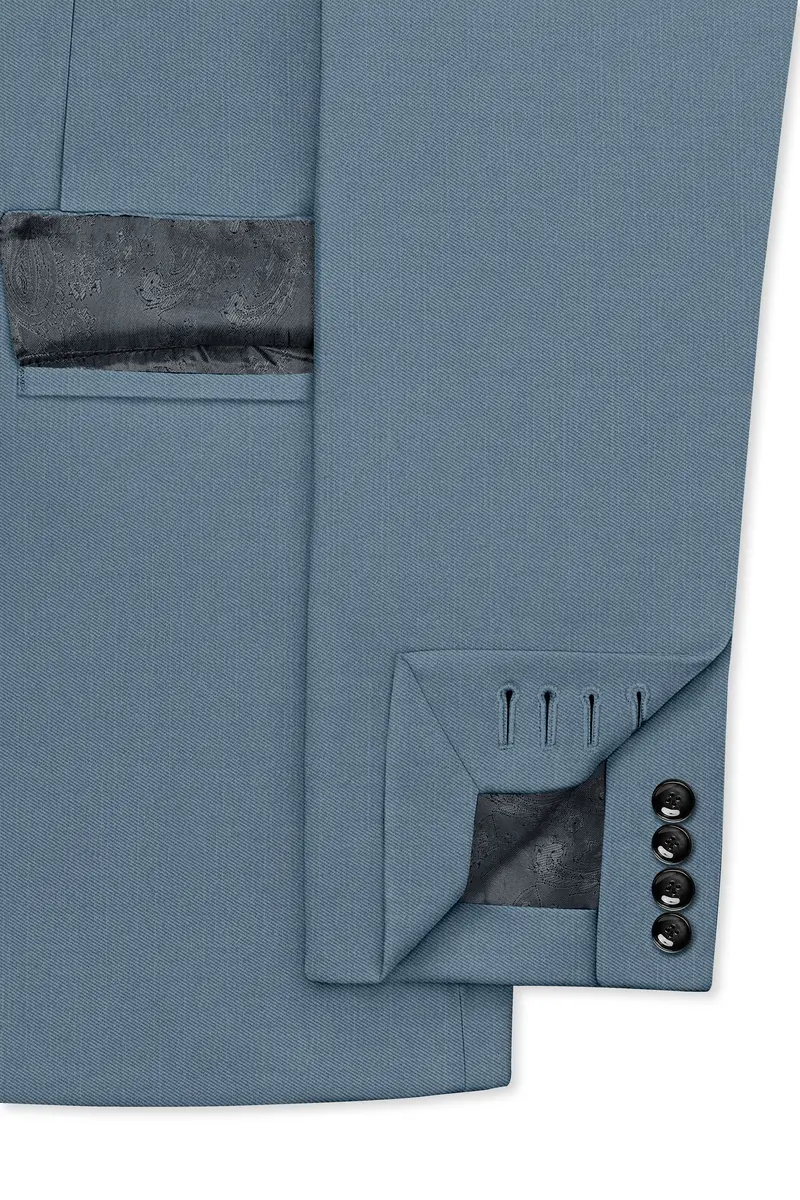 Sapphire-Fiord Blue Wool Rich Slight Stretch Single Breasted Blazer 6