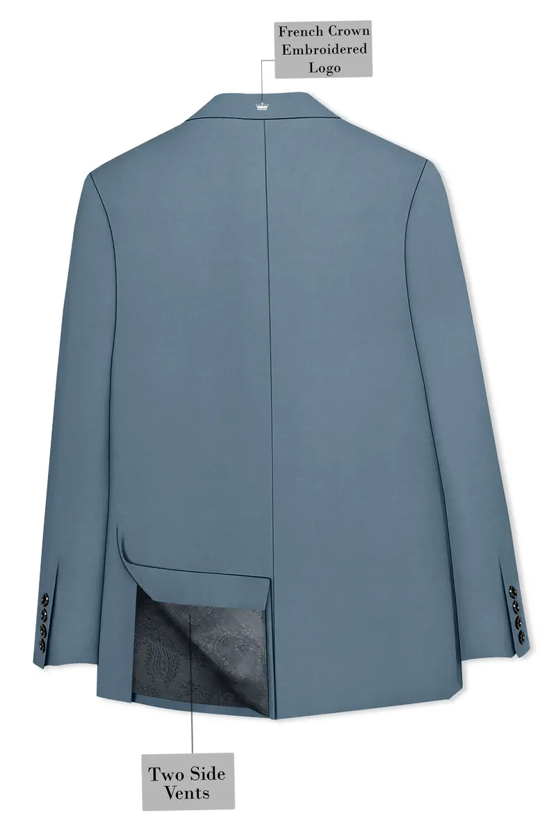 Sapphire-Fiord Blue Wool Rich Slight Stretch Single Breasted Blazer 8