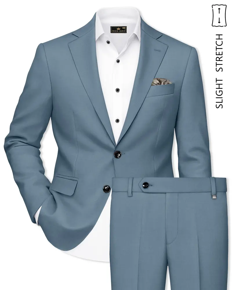 Sapphire-Fiord Blue Wool Rich Slight Stretch Single Breasted Suit 1