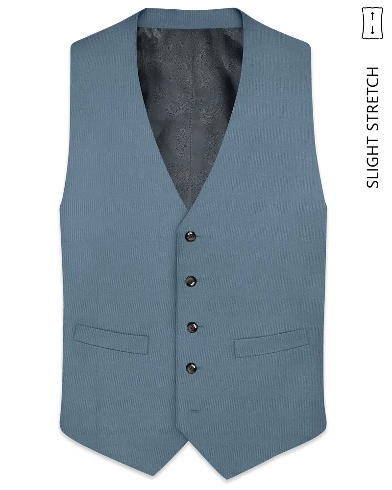 Sapphire-Fiord Blue Wool Rich Slight Stretch Waistcoat 1