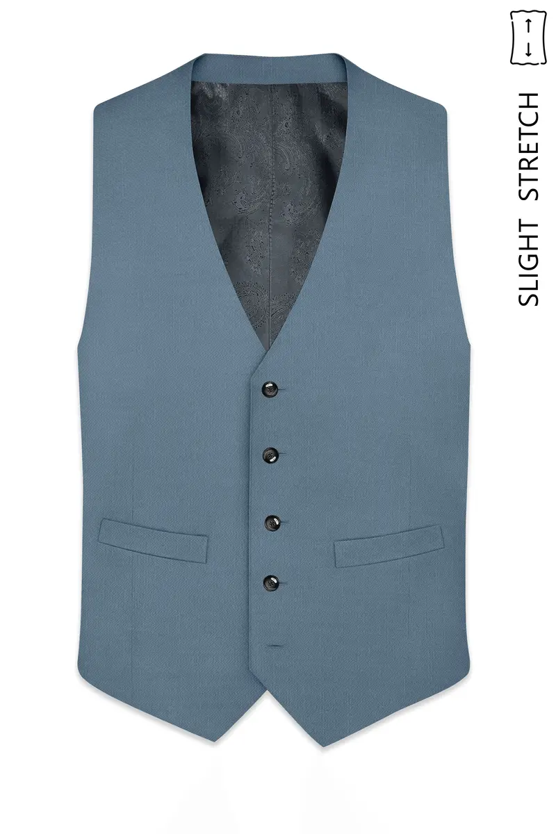 Sapphire-Fiord Blue Wool Rich Slight Stretch Waistcoat 2