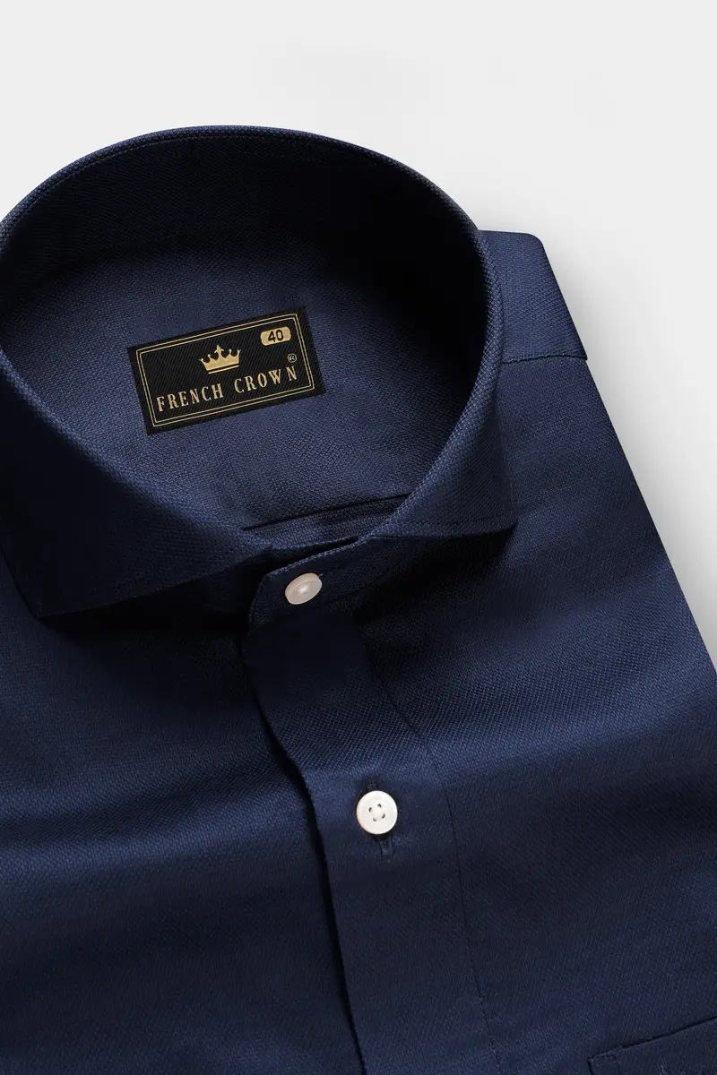 Sapphire Forge-Vulcan Blue Solid Dobby Textured Premium Giza Cotton Dress Shirt 1