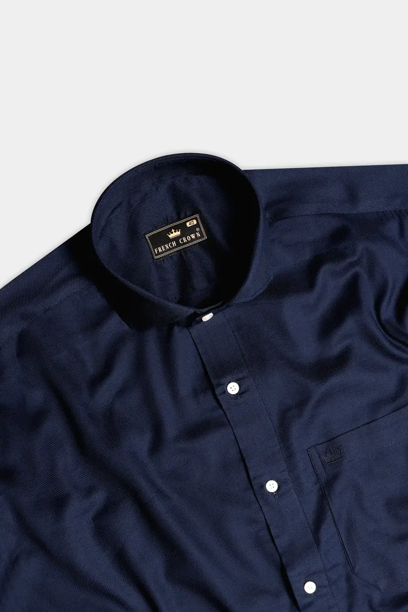 Sapphire Forge-Vulcan Blue Solid Dobby Textured Premium Giza Cotton Dress Shirt 4