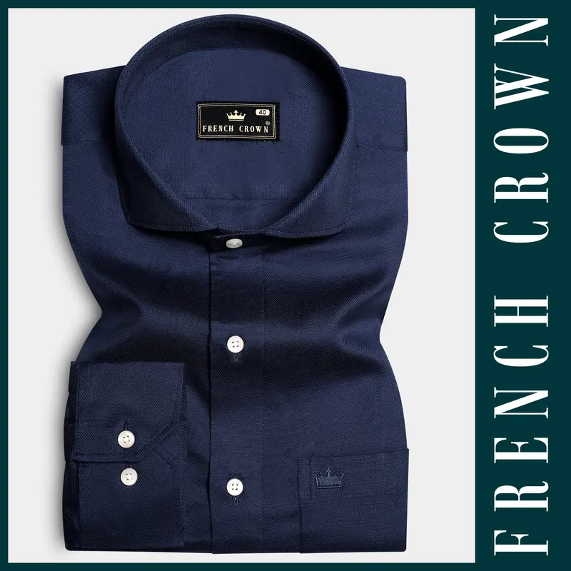 Sapphire Forge-Vulcan Blue Solid Dobby Textured Premium Giza Cotton Dress Shirt 5