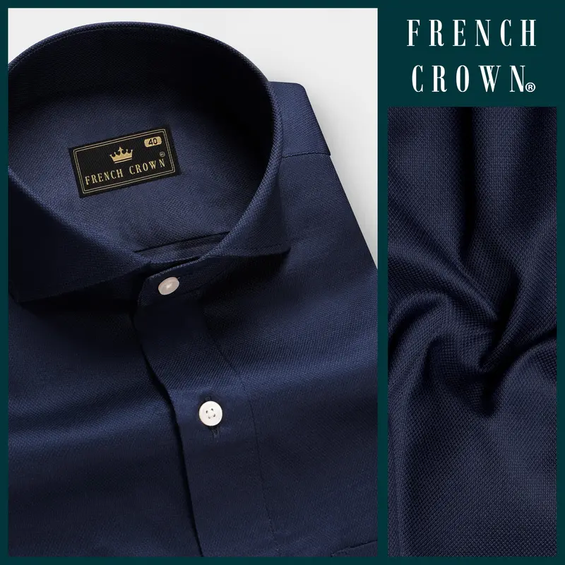 Sapphire Forge-Vulcan Blue Solid Dobby Textured Premium Giza Cotton Dress Shirt 8