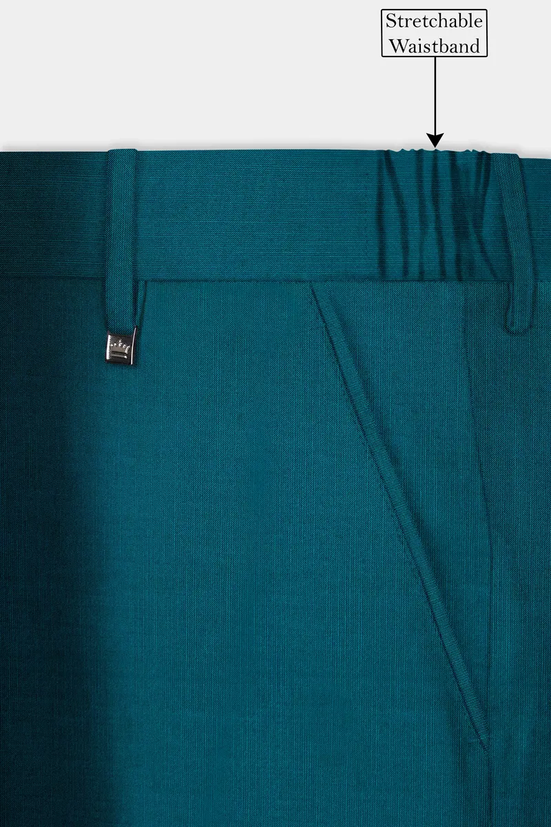 Sapphire-Peacock Blue Solid Wool Rich Double Breasted Slight Stretch Suit 15