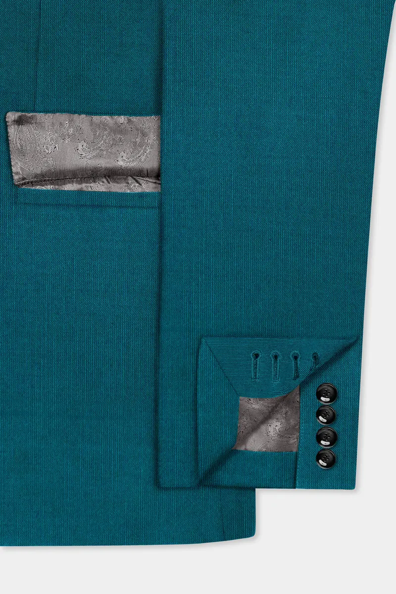 Sapphire-Peacock Blue Solid Wool Rich Double Breasted Slight Stretch Suit 7