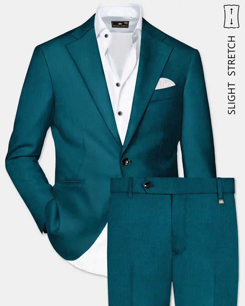 Sapphire-Peacock Blue Solid Wool Rich Single Breasted Slight Stretch Suit 1