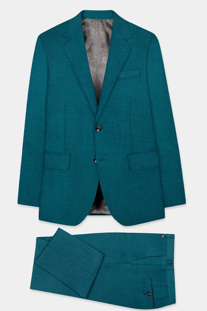 Sapphire-Peacock Blue Solid Wool Rich Single Breasted Slight Stretch Suit 10