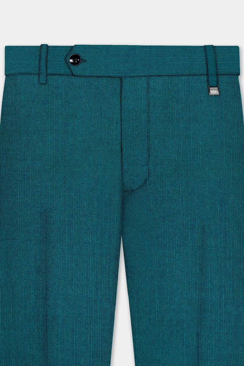 Sapphire-Peacock Blue Solid Wool Rich Single Breasted Slight Stretch Suit 11
