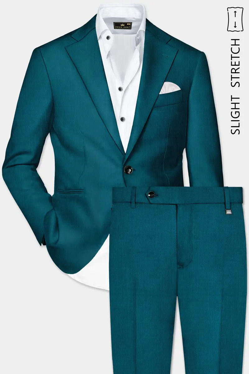 Sapphire-Peacock Blue Solid Wool Rich Single Breasted Slight Stretch Suit 2