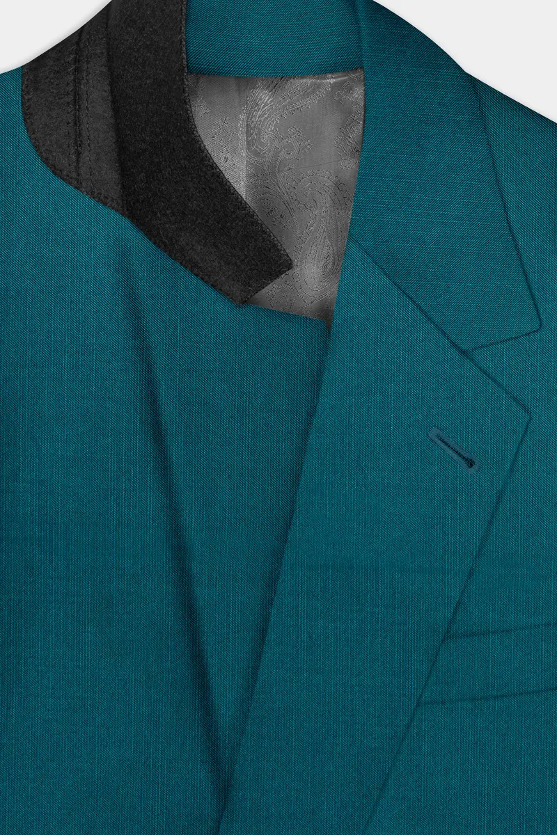 Sapphire-Peacock Blue Solid Wool Rich Single Breasted Slight Stretch Suit 5