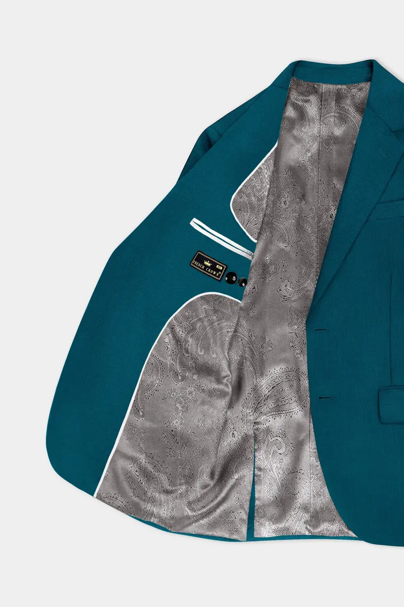 Sapphire-Peacock Blue Solid Wool Rich Single Breasted Slight Stretch Suit 6