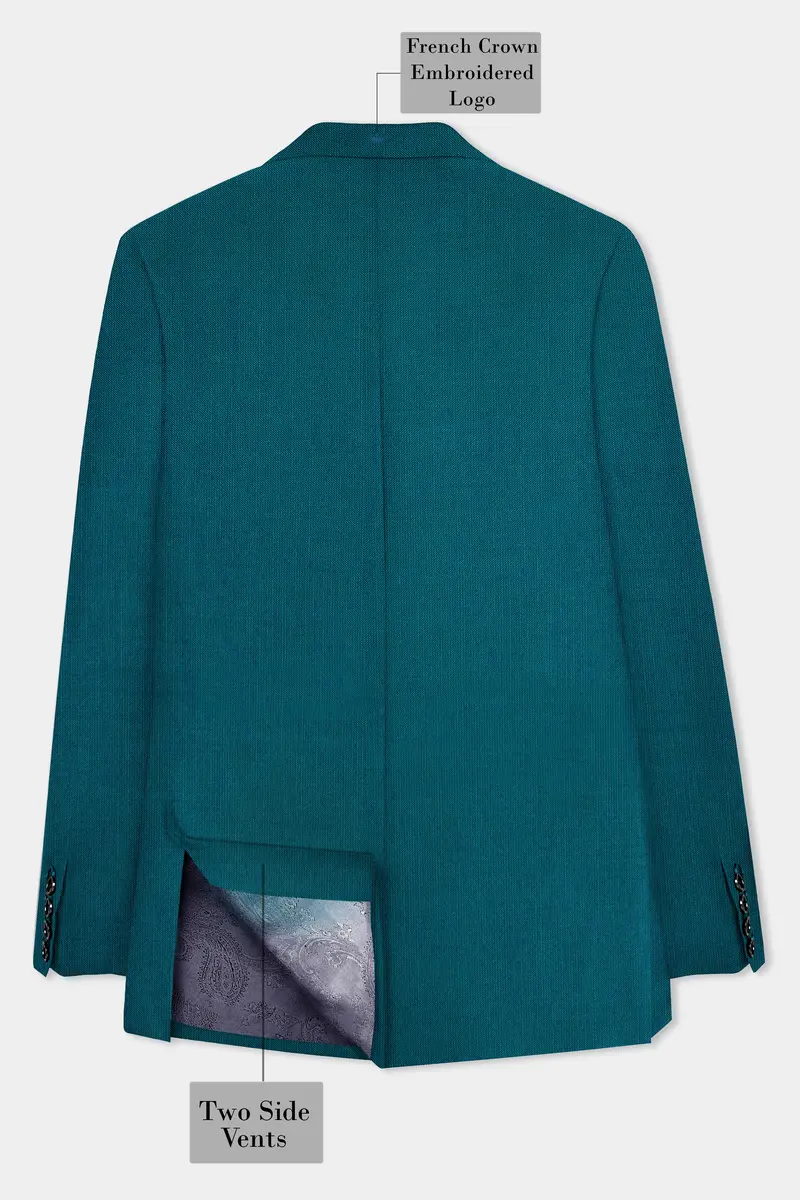 Sapphire-Peacock Blue Solid Wool Rich Single Breasted Slight Stretch Suit 8