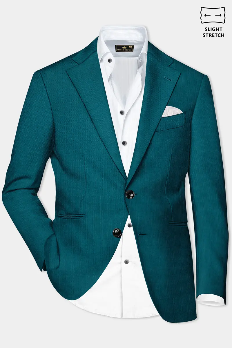 Sapphire-Peacock Blue Solid Wool Rich Single Breasted Slight Stretch Suit 9