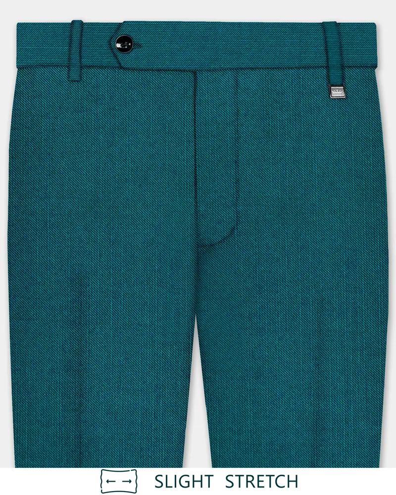 Sapphire-Peacock Blue Solid Wool Rich Slight Stretch Waistband Pant 1