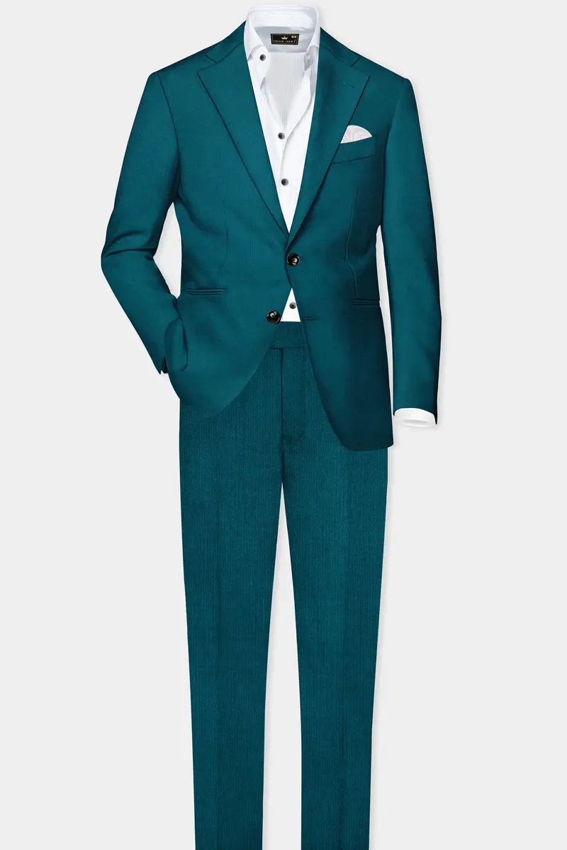 Sapphire-Peacock Blue Solid Wool Rich Slight Stretch Waistband Pant 7