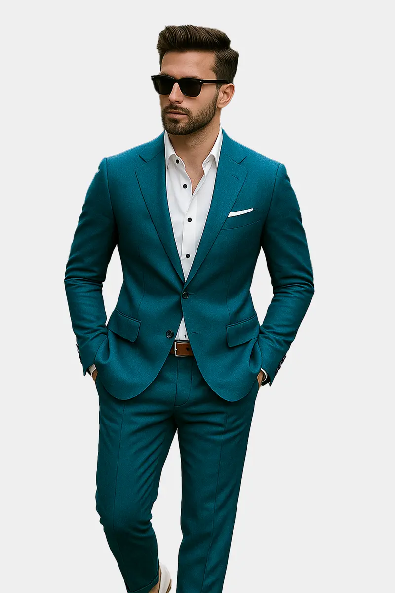 Sapphire-Peacock Blue Solid Wool Rich Slight Stretch Waistband Pant 8