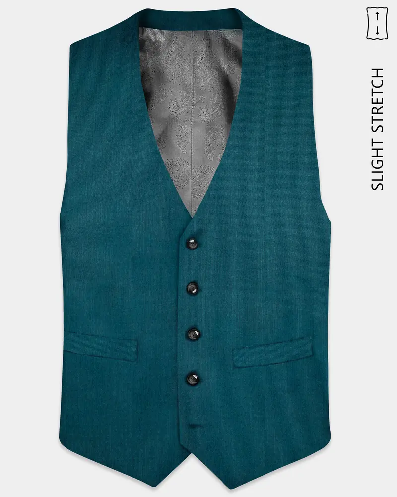 Sapphire-Peacock Blue Solid Wool Rich Slight Stretch Waistcoat 1