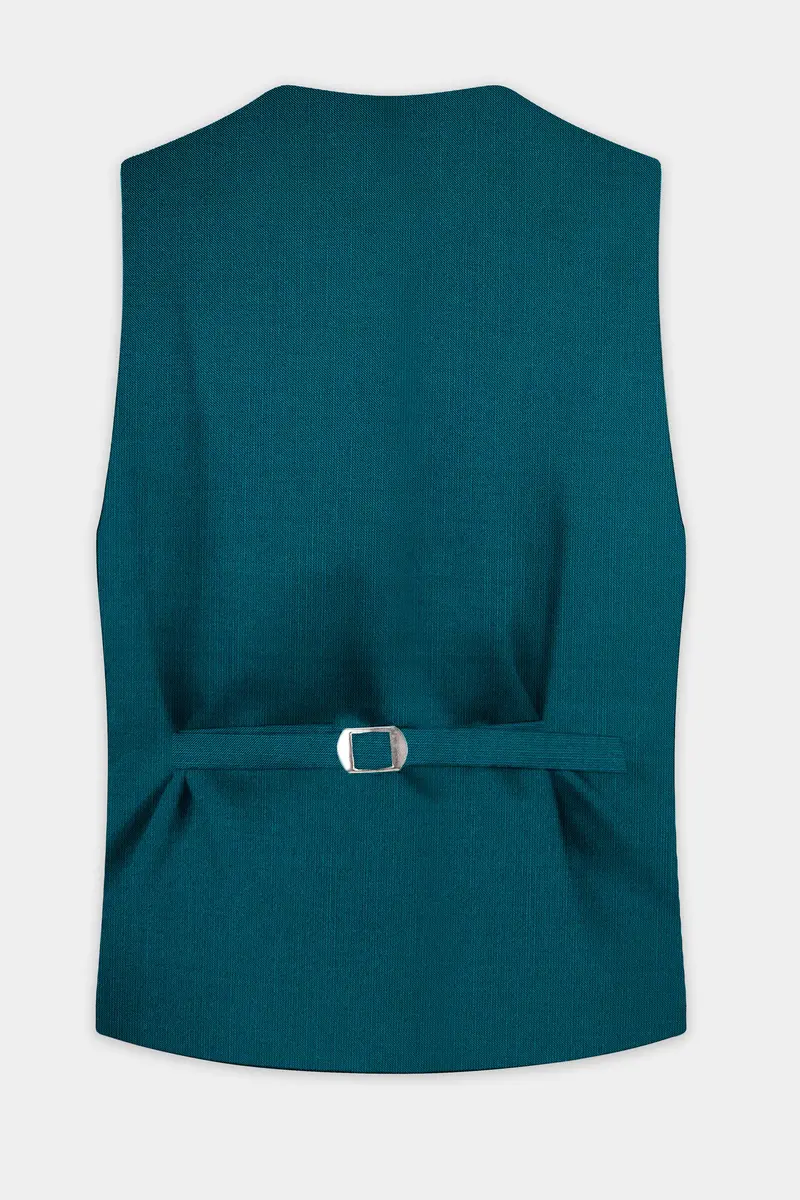 Sapphire-Peacock Blue Solid Wool Rich Slight Stretch Waistcoat 4