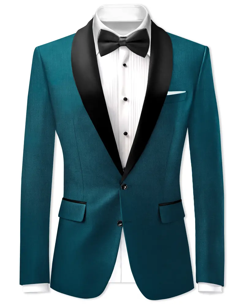 Sapphire-Peacock Blue Wool Rich Tuxedo Slight Stretch Blazer 1