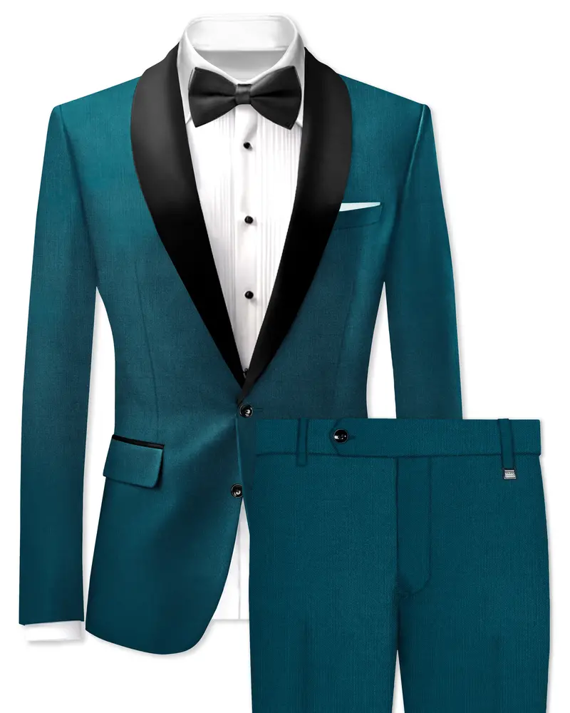 Sapphire-Peacock Blue Wool Rich Tuxedo Slight Stretch Suit 1