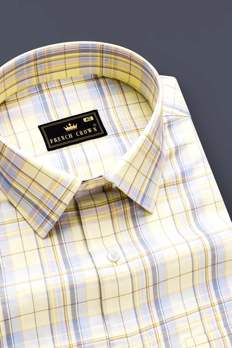 Sapphire Sun-Janna Yellow And Mercury Blue Plaid Twill Premium Cotton Semi Formal Shirt 1
