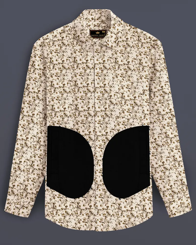 Sauvignon Cream Printed With Black Patches Twill Premium Cotton Designer Shirt 1
