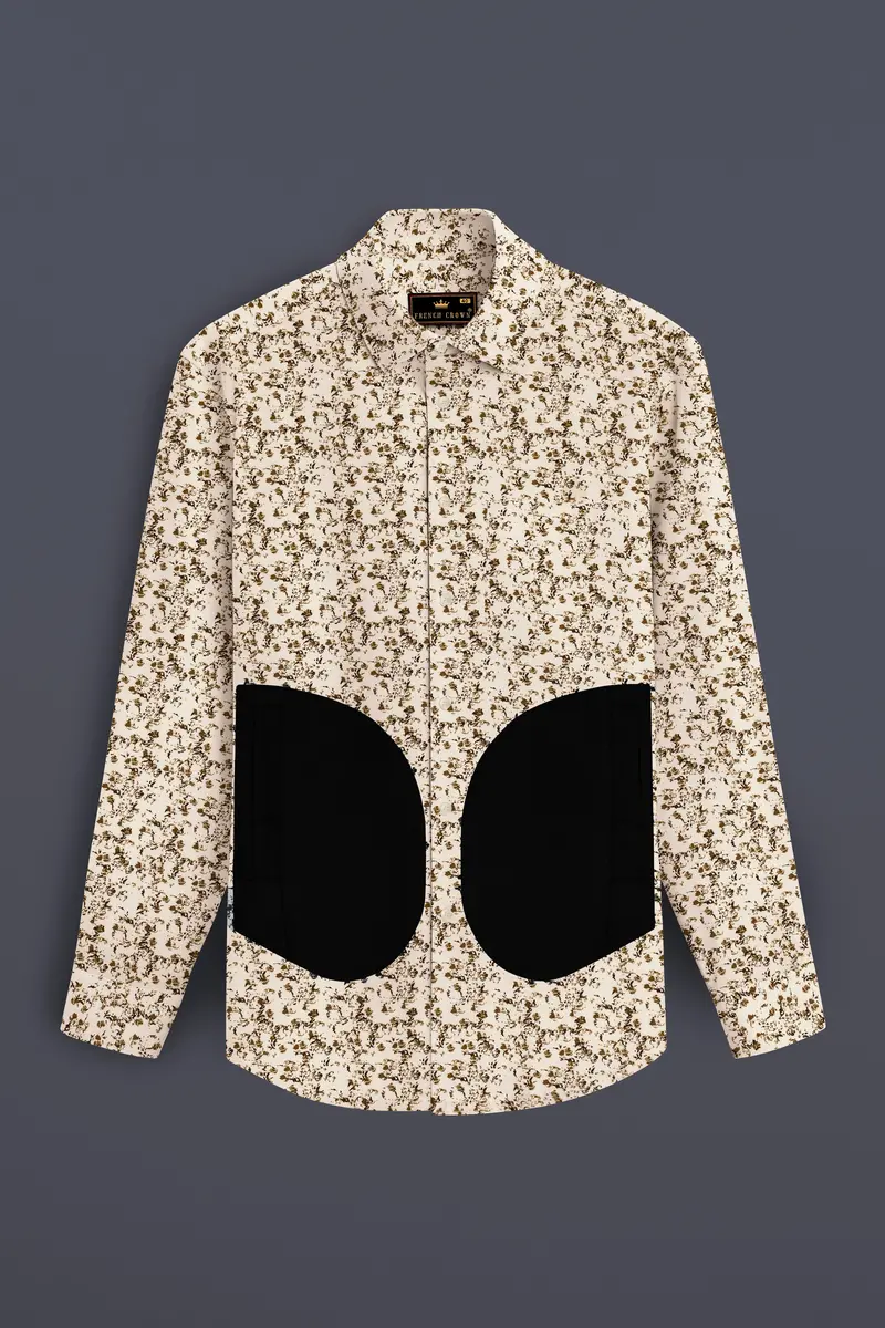 Sauvignon Cream Printed With Black Patches Twill Premium Cotton Designer Shirt 2
