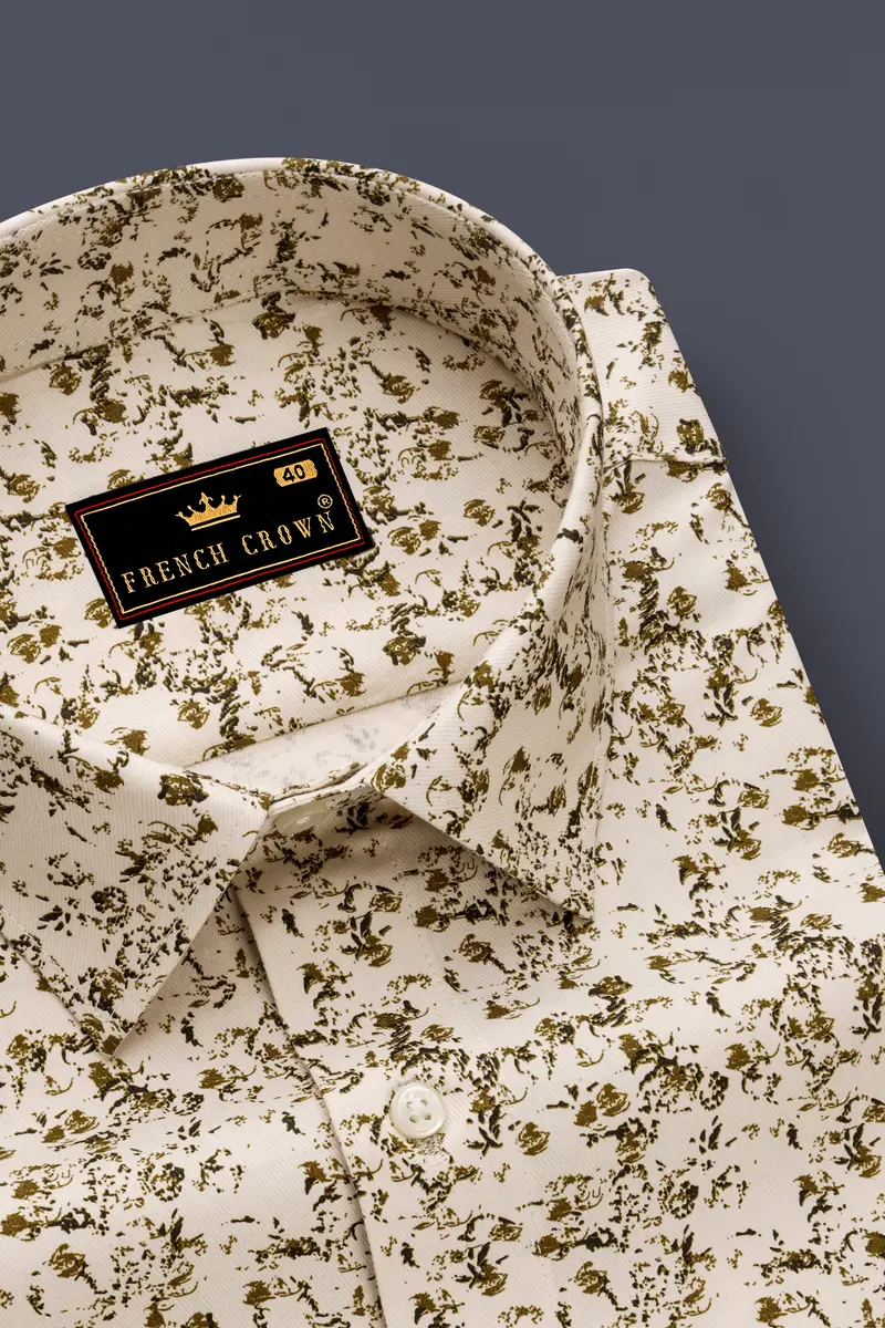 Sauvignon Cream Printed With Black Patches Twill Premium Cotton Designer Shirt 4