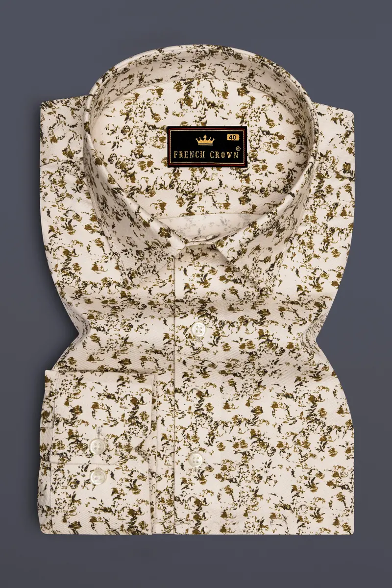 Sauvignon Cream Printed With Black Patches Twill Premium Cotton Designer Shirt 5