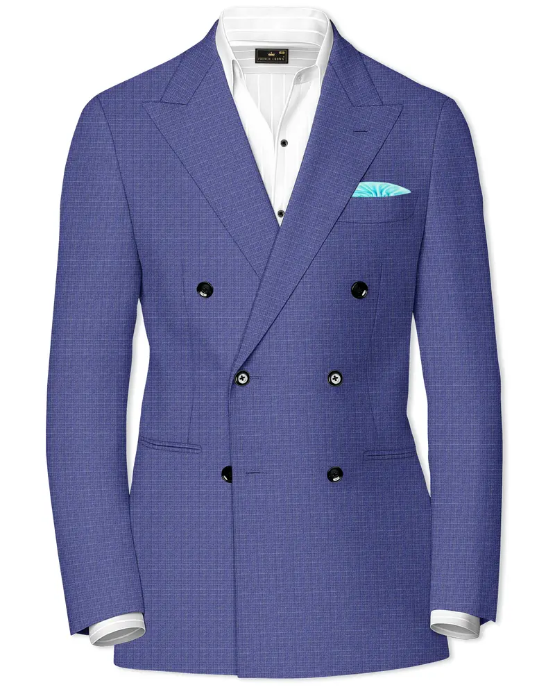 Scampi Blue And Muesli Brown Plaid Wool Rich Cross Placket Bandhgala Blazer 1