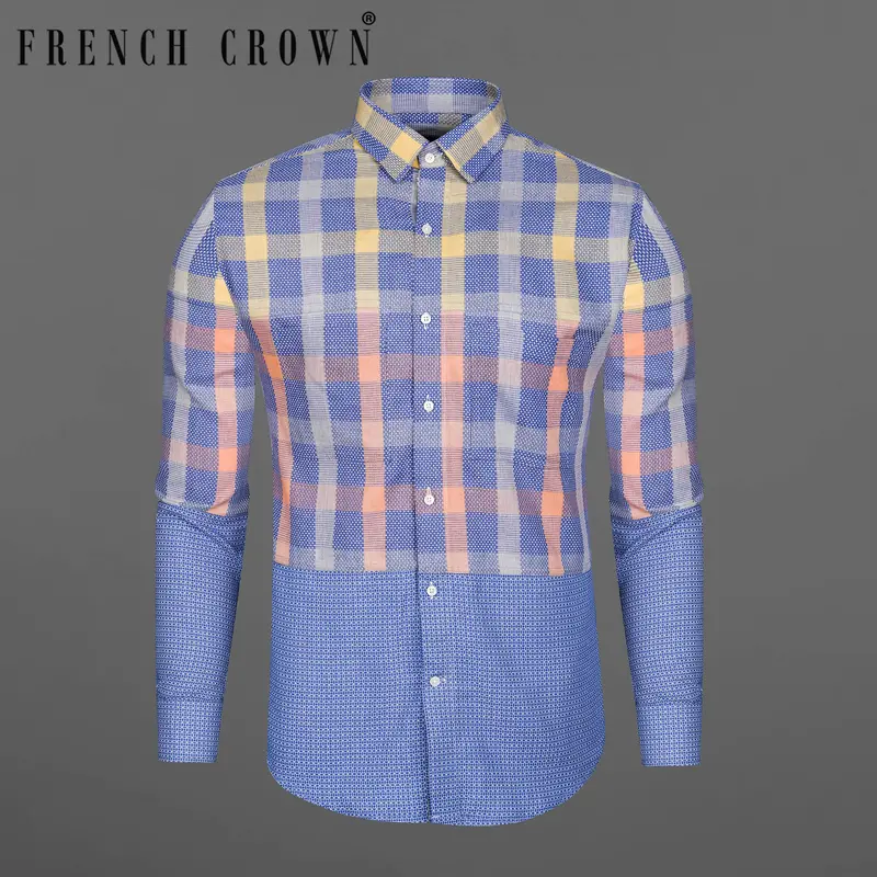Scampi Blue Plaid Dobby Textured Premium Giza Cotton Designer Shirt 1