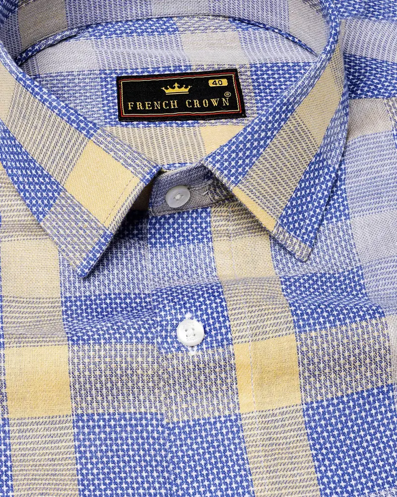 Scampi Blue Plaid Dobby Textured Premium Giza Cotton Designer Shirt 4