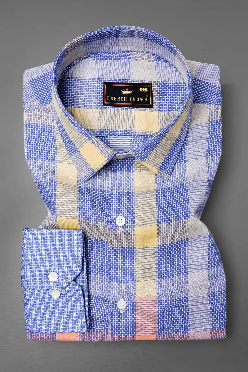 Scampi Blue Plaid Dobby Textured Premium Giza Cotton Designer Shirt 5