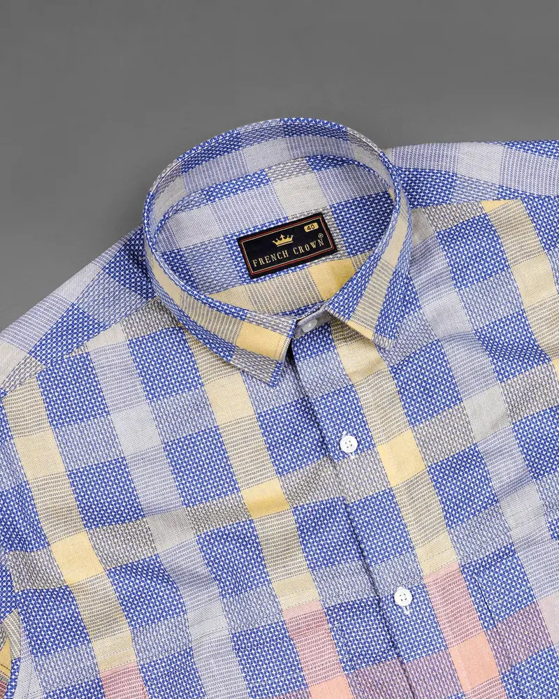 Scampi Blue Plaid Dobby Textured Premium Giza Cotton Designer Shirt 7