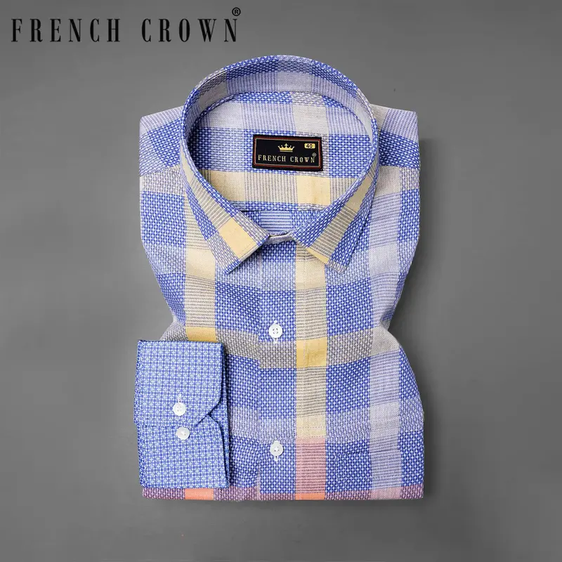 Scampi Blue Plaid Dobby Textured Premium Giza Cotton Designer Shirt 8