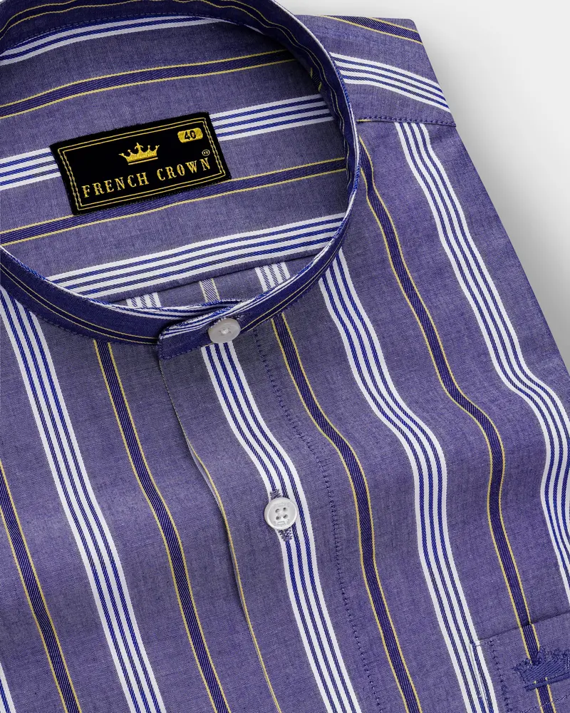 Scampi Blue Striped Dobby Textured Premium Giza Cotton Shirt 1