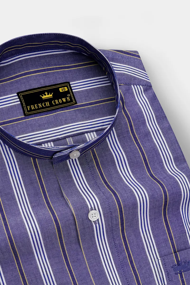 Scampi Blue Striped Dobby Textured Premium Giza Cotton Shirt 2