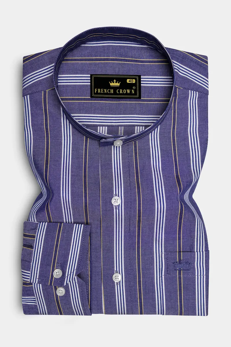 Scampi Blue Striped Dobby Textured Premium Giza Cotton Shirt 4