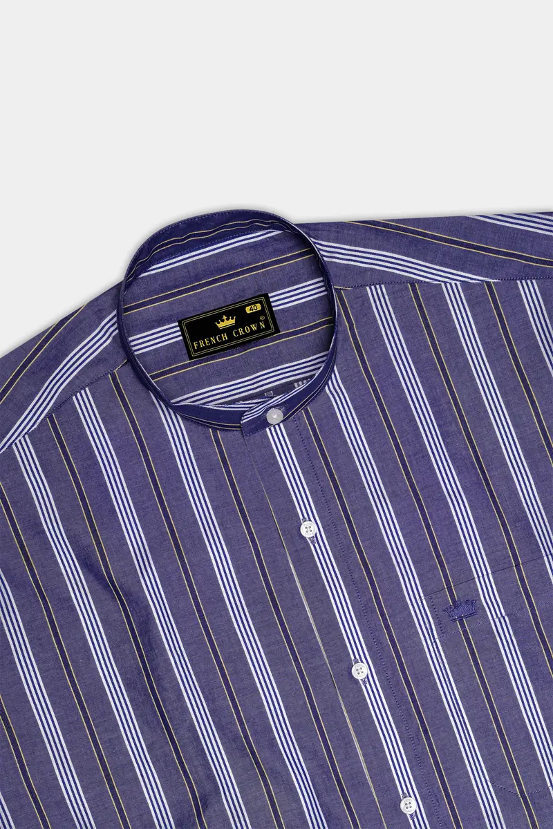 Scampi Blue Striped Dobby Textured Premium Giza Cotton Shirt 5