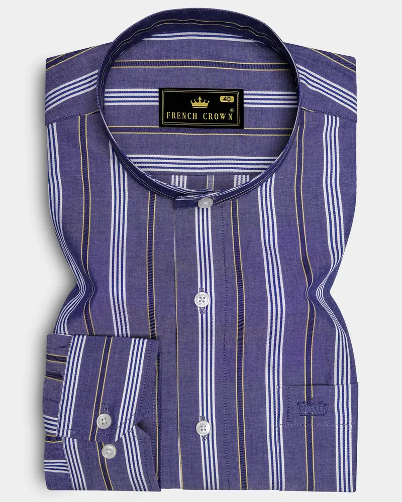 Scampi Blue Striped Dobby Textured Premium Giza Cotton Shirt 6