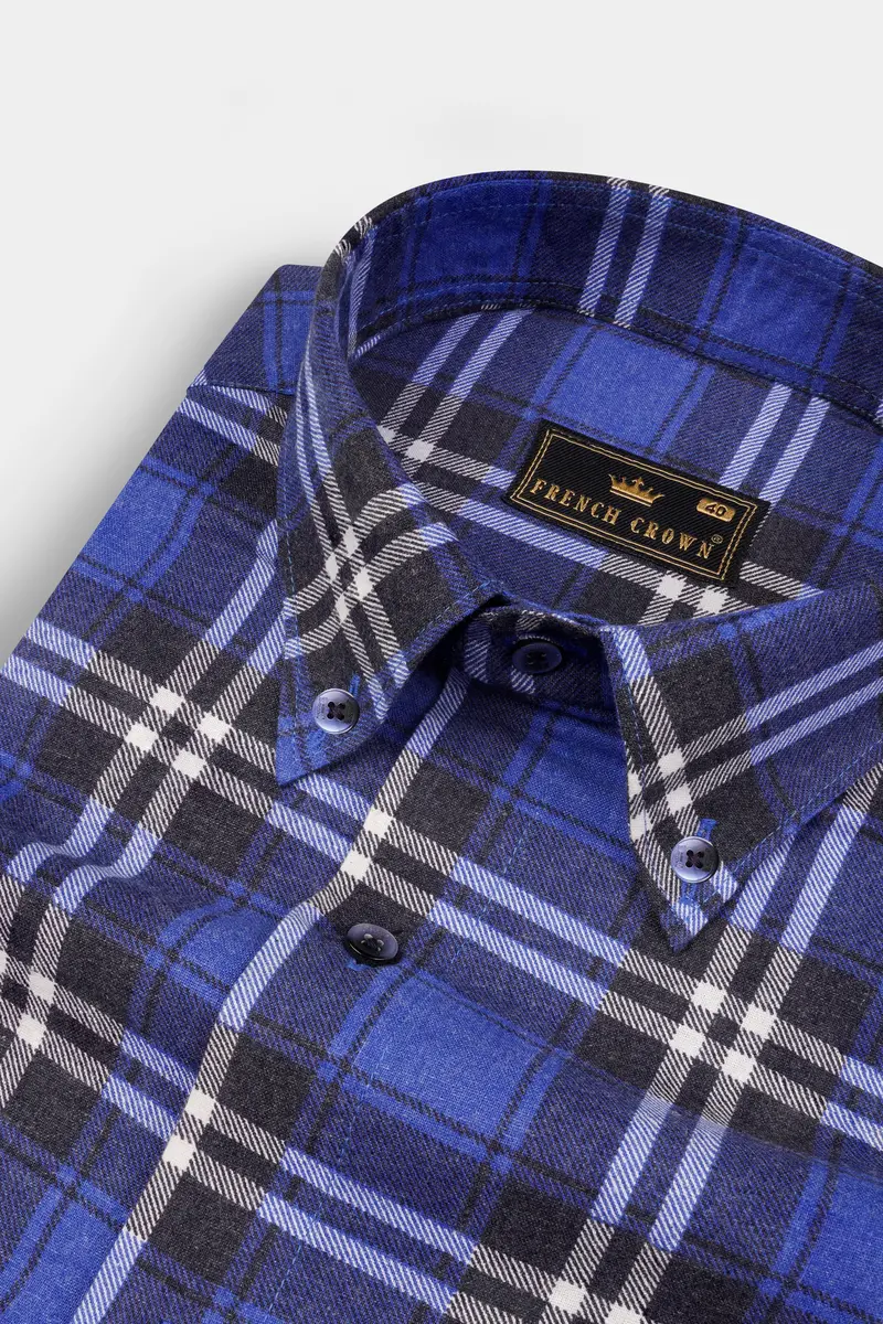 Scampi Blue Twill Plaid Premium Cotton Shirt 1