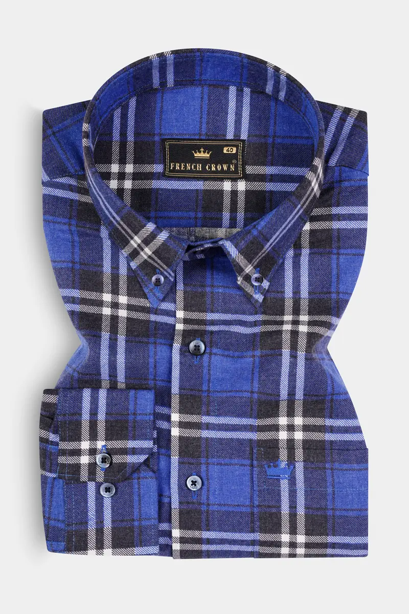 Scampi Blue Twill Plaid Premium Cotton Shirt 3