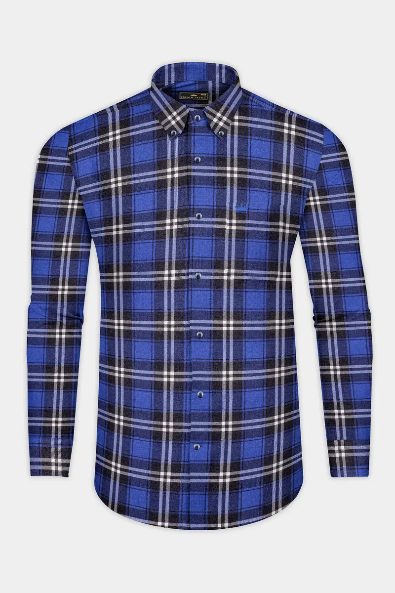 Scampi Blue Twill Plaid Premium Cotton Shirt 4