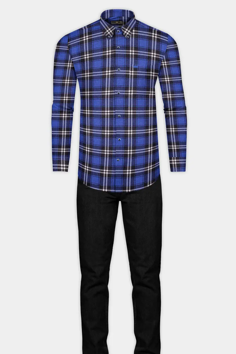 Scampi Blue Twill Plaid Premium Cotton Shirt 6
