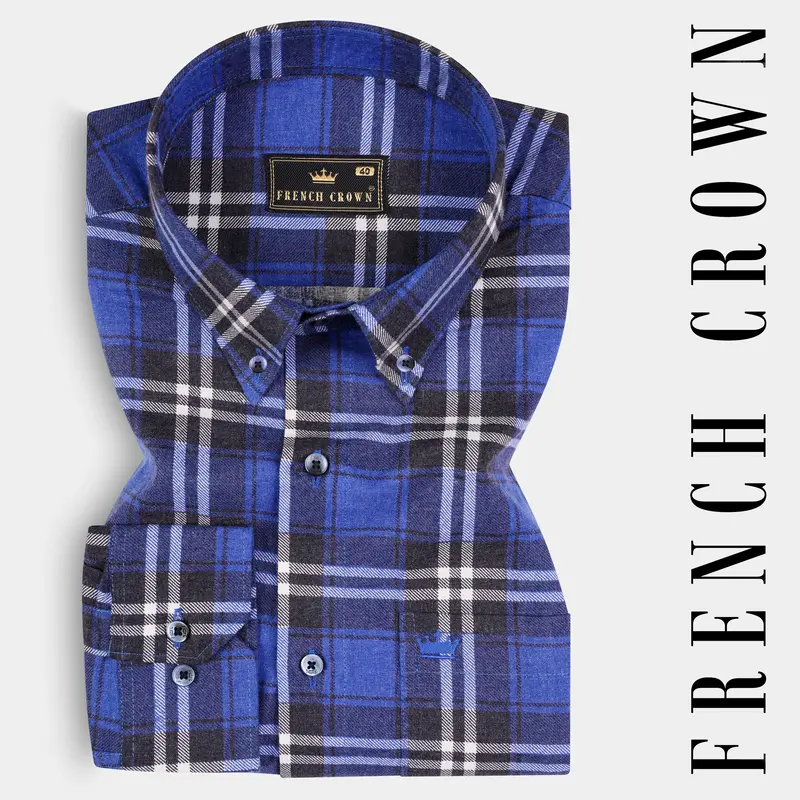 Scampi Blue Twill Plaid Premium Cotton Shirt 7